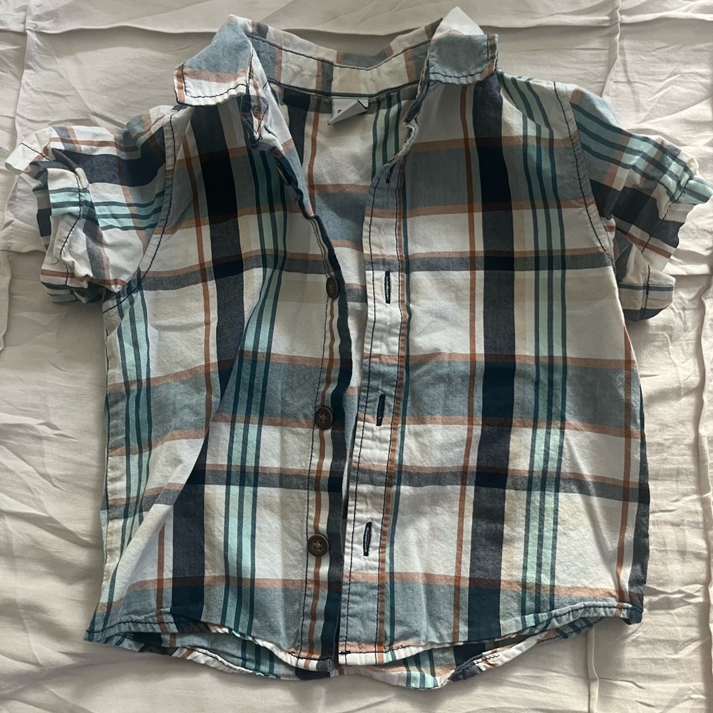 Baby Short-Sleeve Button-Up Shirt 12-18mo blue plaid